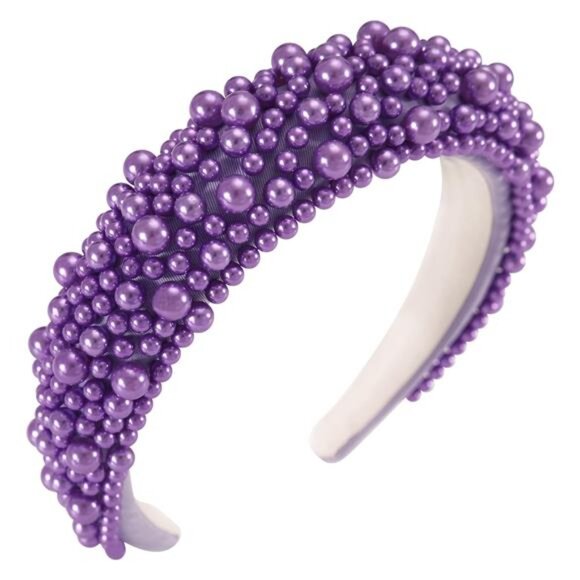 Accessories - Padded Pearl Headband Thick Beaded Headbands for Women B-Purple
